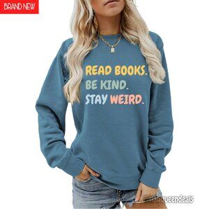 Book Lover Graphic Sweatshirt Women's Crewneck Cotton Blend Casual